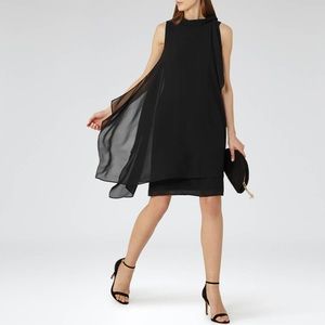 REISS Aries Tie Neck Draped Dress Black 8